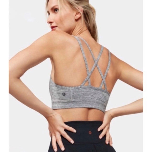 Manduka Cross Straps Sports Bra Woman’s Size Large Grey Space Dye Light Padding - Picture 6 of 12